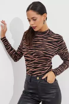 Женская черно-верблюжья блузка с узором зебры и рыбацким полурыбаком Z14CS Cool & Sexy, черный