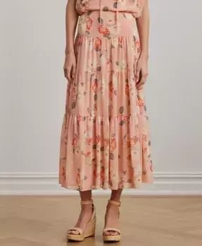 Женская цветочная плиссированная юбка из креп-жоржета с ярусами, Regular & Petite Lauren Ralph Lauren, розовый