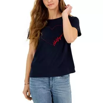 Женская декорированная футболка с коротким рукавом Tommy Hilfiger, темно-синий