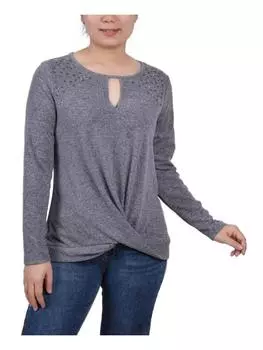 Женская декорированная трикотажная блузка Petites NY Collection, цвет charcoal