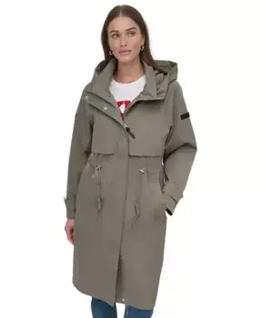 Женская длинная анорак-куртка с капюшоном на молнии DKNY, зеленый