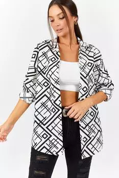 Женская длинная базовая рубашка оверсайз белого цвета с квадратным узором armonika, белый