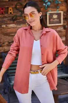 Женская длинная базовая рубашка оверсайз лосося armonika, розовый