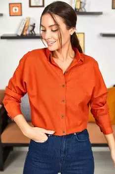 Женская длинная базовая рубашка оверсайз в плитку armonika, оранжевый