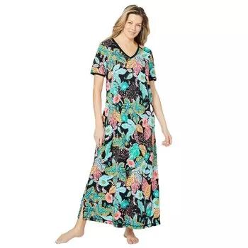 Женская длинная футболка-лежак Dreams & Co. больших размеров, цвет Black Multi Floral