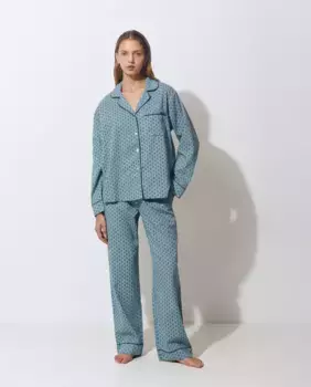 Женская длинная хлопковая пижама с принтом Brownie, серый