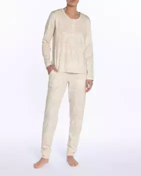 Женская длинная хлопковая пижама с принтом Punto Blanco, бежевый