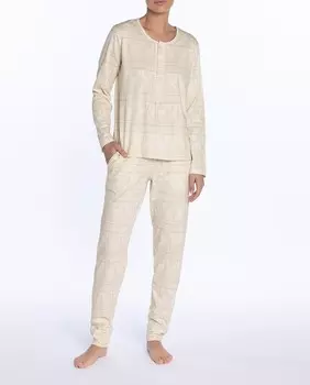 Женская длинная хлопковая пижама с принтом Punto Blanco, бежевый