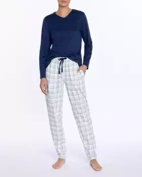 Женская длинная хлопковая пижама с принтом Punto Blanco, темно-синий