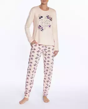 Женская длинная хлопковая пижама с принтом Punto Blanco, розовый