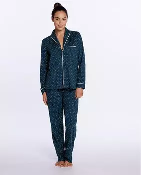 Женская длинная хлопковая пижама с принтом Punto Blanco, синий