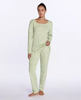Женская длинная хлопковая пижама с принтом Punto Blanco, зеленый