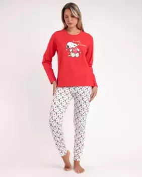 Женская длинная красная трикотажная пижама Peanuts, красный