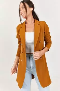 Женская длинная куртка светло-коричневого цвета на пуговицах armonika, коричневый