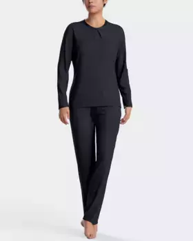 Женская длинная однотонная хлопковая пижама из модала Impetus, темно-синий