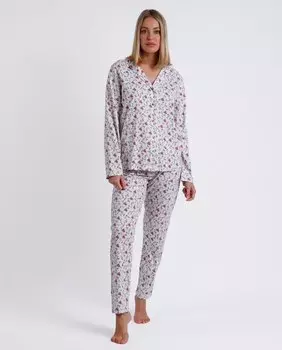 Женская длинная открытая пижама из трикотажа с принтом Admas, красный