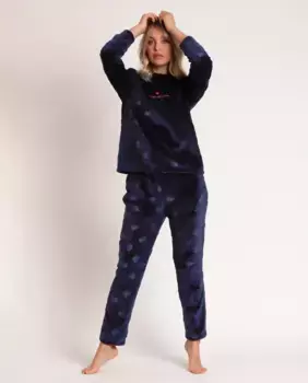 Женская длинная пижама из теплой ткани темно-синего цвета Admas