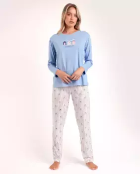 Женская длинная пижама из вискозного трикотажа синего цвета Admas, синий