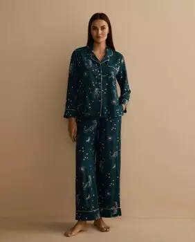 Женская длинная пижама с принтом созвездий nfasis, темно-зеленый