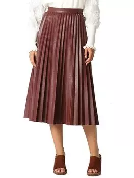Женская длинная плиссированная юбка из искусственной кожи Gracia, коричневый
