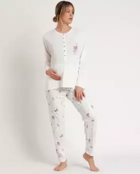 Женская длинная трикотажная пижама цвета экрю Disney