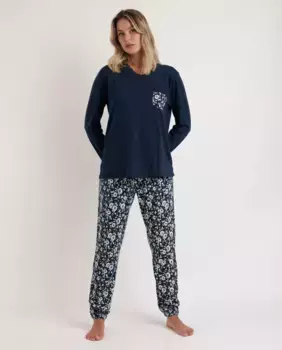 Женская длинная трикотажная пижама темно-синего цвета Admas, красный