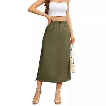 Женская длинная юбка-карго с низкой талией Y2k Макси Мешковатые юбки на шнурке Сплит сплошной цвет с карманами Kojooin, зеленый