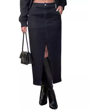 Женская длинная юбка макси с разрезом из темного денима CUPSHE, синий