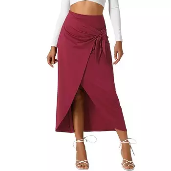 Женская длинная юбка с высокой талией в стиле бохо, летние пляжные макси-юбки с запахом и разрезом ALLEGRA K, цвет Wine Red