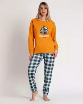 Женская длинная вязаная пижама горчичного цвета Peanuts