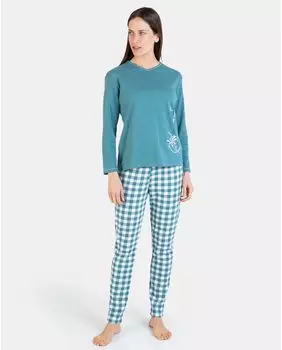 Женская длинная вязаная пижама с брюками в клетку Massana, зеленый