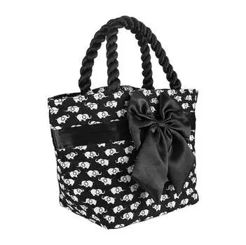 Женская дорожная косметичка ROMA из черного хлопка с белыми слониками, O!Glamour, черный