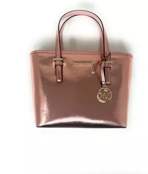Женская дорожная женская сумка-тоут Michael Kors XS Carry All Jet Set из гладкой кожи цвета металлик