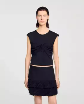 Женская драпированная футболка Sandro, черный