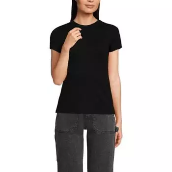 Женская драпированная облегающая мини-футболка с короткими рукавами Lands' End, черный