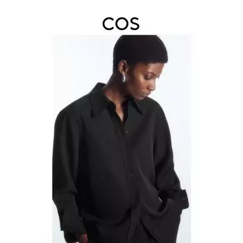 Женская драпированная рубашка Cos с острым воротником и пуговицами, черный
