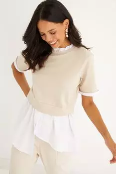 Женская двойная асимметричная блузка с камнем в две нити B1454 Cool & Sexy, бежевый