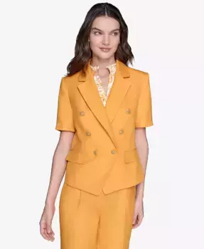 Женская двубортная короткорукавная куртка из льняной смеси KARL LAGERFELD PARIS, оранжевый