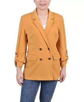 Женская двубортная креповая куртка с длинными рукавами NY Collection