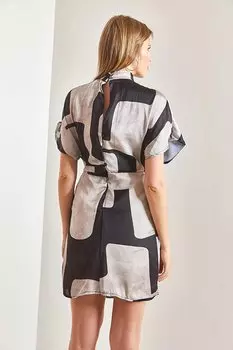 Женская двубортная юбка с воротником на подкладке, плиссированное платье с рисунком SHADE, бежево-черный