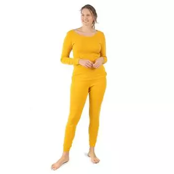 Женская двухкомпонентная хлопковая пижама в стиле бохо, однотонная Leveret, цвет mustard