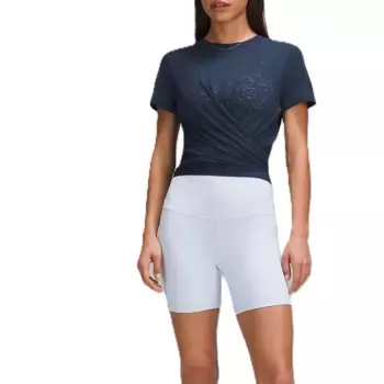 Женская дышащая футболка с завязкой на талии, цвет морской волны Lululemon, Utility Blue Color/UTILITY BLUE