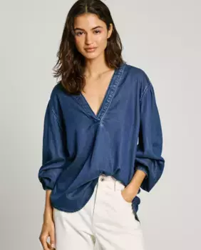 Женская джинсовая блузка с V-образным вырезом Pepe Jeans, синий