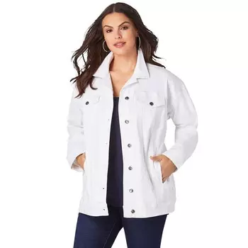 Женская джинсовая куртка бойфренда Roaman больших размеров из эластичного денима Roaman's, белый