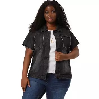 Женская джинсовая куртка больших размеров с короткими рукавами и пуговицами Agnes Orinda, темно-синий