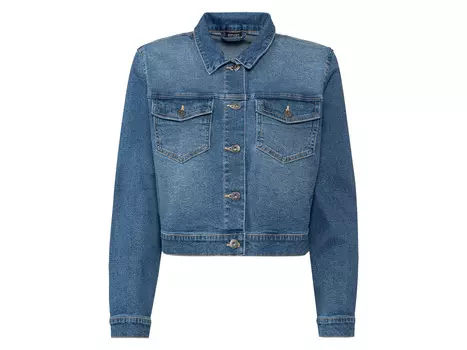 Женская джинсовая куртка esmara, модного короткого кроя, с воротником "Кент", синий