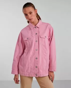 Женская джинсовая куртка оверсайз на пуговицах Pieces, светло-розовый