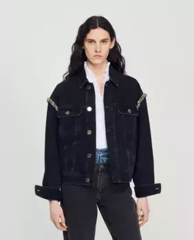 Женская джинсовая куртка оверсайз со стразами Sandro, черный