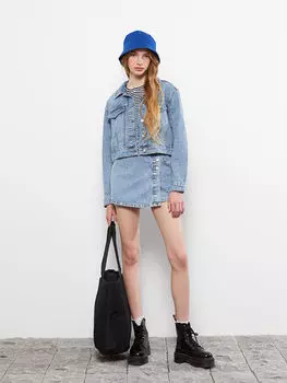 Женская джинсовая куртка Rodeo с прямым воротником и длинными рукавами LCW Jeans