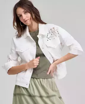 Женская джинсовая куртка с ажурной вышивкой And Now This, слоновая кость/кремовый